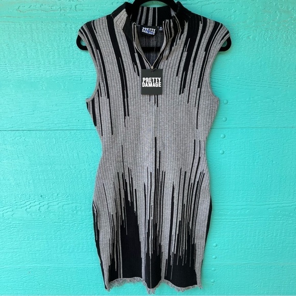 pretty Damage Dresses & Skirts - PRETTY DAMAGE SLEEVELESS SWEATER DRESS ZIP FRONT BLACK GRAY SIZE MEDIUM NWT